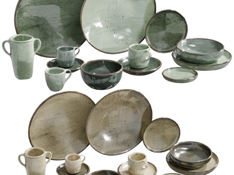  新中式餐具组合3d模型 