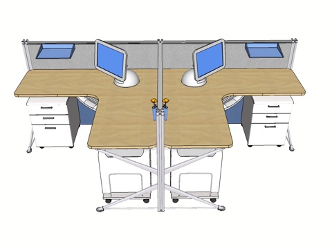 办公桌 工位 屏风卡位 办公椅su模型