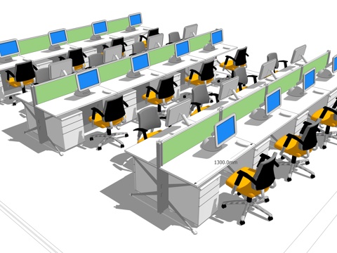  办公桌 工位 屏风卡位 办公椅su模型 