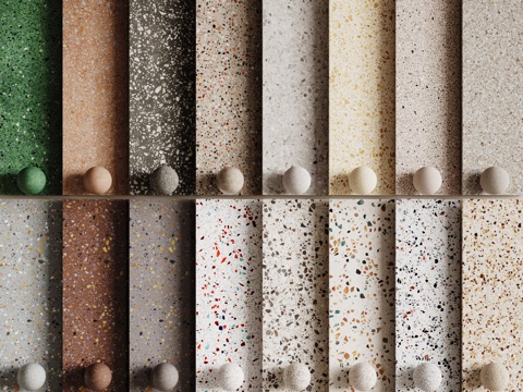 现代水磨石 彩色水磨石 花岗岩 石英石 石材su模型