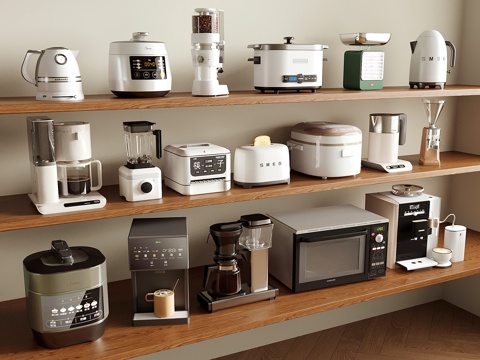 现代厨房电器 日用小家电 烤箱 咖啡机 电饭煲su模型