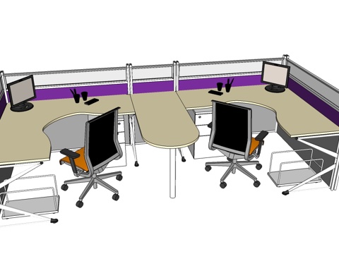 办公桌 工位 屏风卡位 办公椅su模型