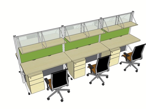 办公桌 工位 屏风卡位 办公椅su模型