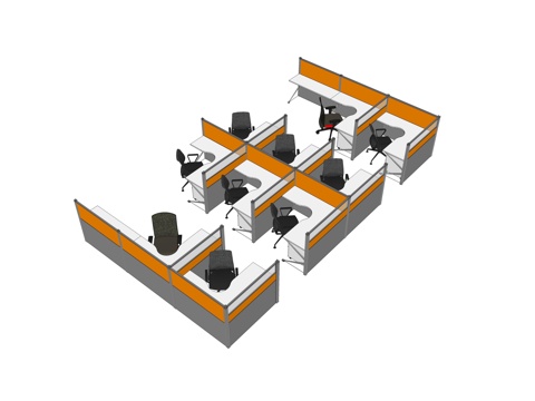  办公桌 工位 屏风卡位 办公椅su模型 