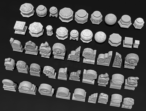  中式抱鼓石 石墩 门墩 门枕石 门座 镇门石 门台 石雕su模型 