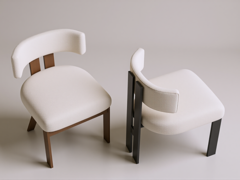 北欧中古餐椅 羊羔绒餐椅 极简餐椅休闲椅su模型