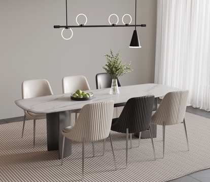 现代简约餐桌椅 吊灯su模型