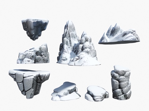 雪山 石头 雪景石头 假山石头 岩石 景观石头su模型