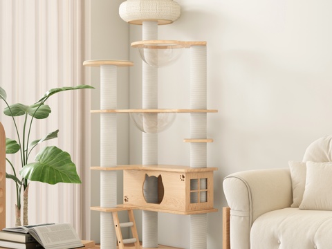  现代奶油风猫爬架宠物架3d模型 