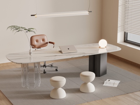 现代简约书桌椅 办公桌椅su模型