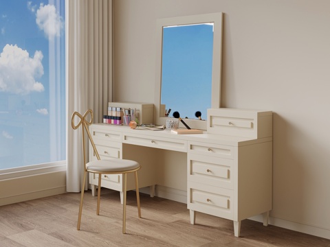 现代奶油风梳妆台su模型