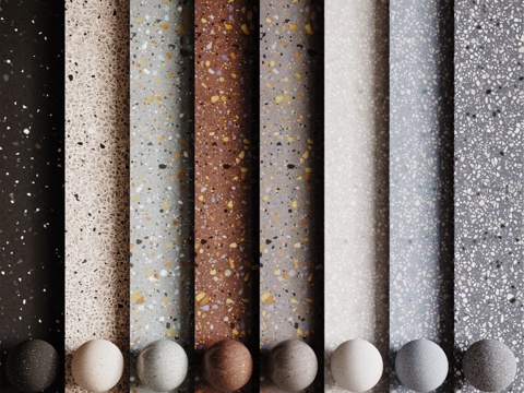 现代水磨石 彩色水磨石 花岗岩 石英石 石材su模型