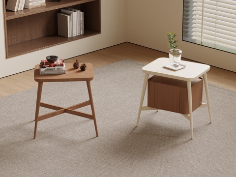 现代奶油风床头柜 边几角几su模型su模型