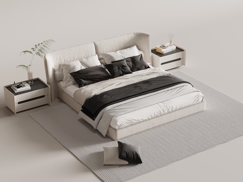  现代简约双人床 床头柜3d模型 