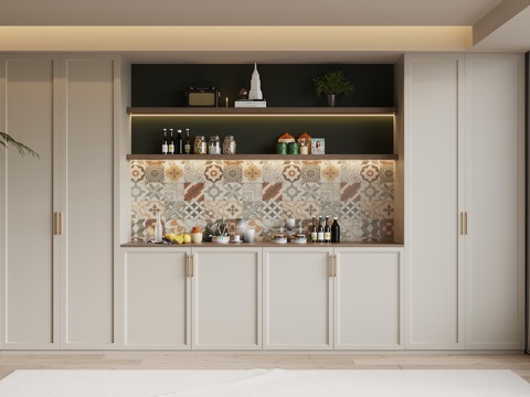  现代奶油风酒柜 餐边柜3d模型 