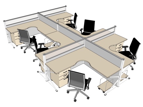 办公桌 工位 屏风卡位 办公椅su模型