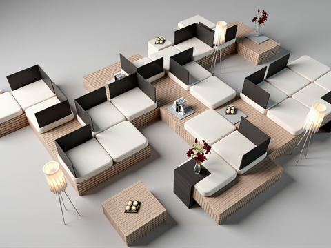 现代会所沙发组合su模型