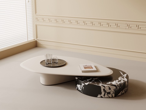 现代奶油风茶几 子母几su模型