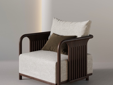 新中式单人沙发su模型