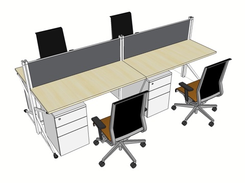 办公桌 工位 屏风卡位 办公椅su模型