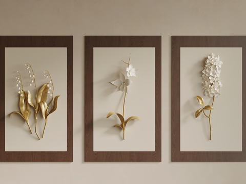 新中式挂画 墙饰 立体挂画su模型