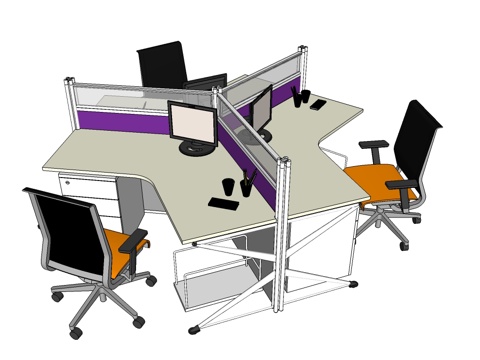 办公桌 工位 屏风卡位 办公椅su模型