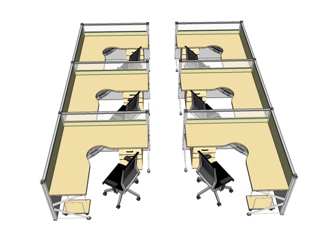 办公桌 工位 屏风卡位 办公椅su模型