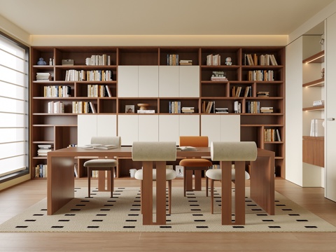 现代书房 书桌椅 书柜su模型