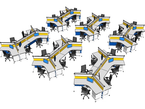  办公桌 工位 屏风卡位 办公椅su模型 