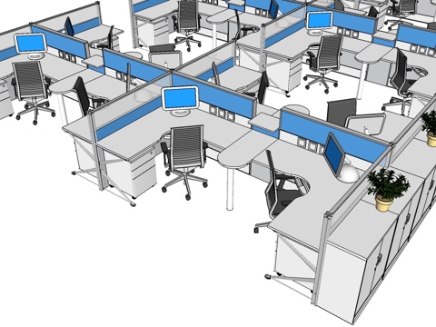 办公桌 工位 屏风卡位 办公椅su模型