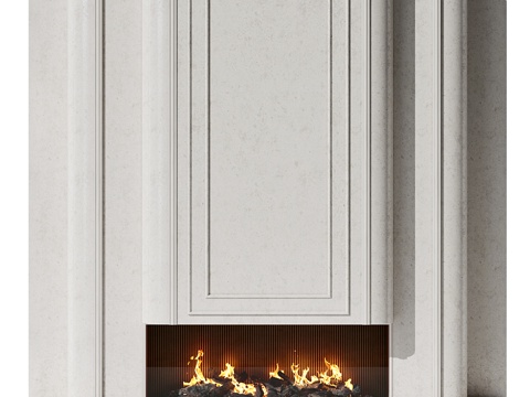  现代简约壁炉背景墙3d模型 