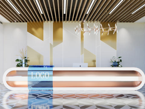 现代简约办公室前台接待台su模型