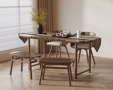 中古风餐桌椅 新中式餐桌椅su模型