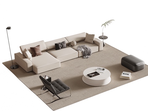  现代简约沙发茶几组合3d模型 