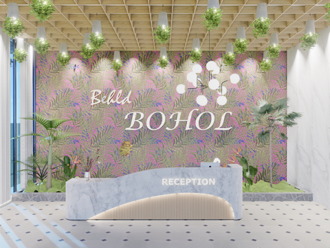 现代简约办公室前台接待台su模型