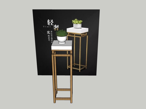 新中式复古花架su模型