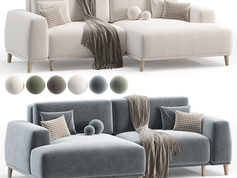  现代北欧布艺转角休闲沙发3d模型 