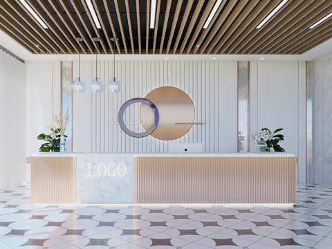 现代简约办公室前台接待台su模型