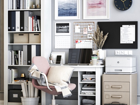  宜家BRUSALI办公区配LANGFJALL椅子3d模型 