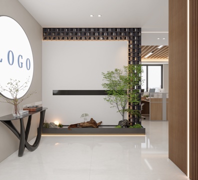  现代办公室前台3d模型 