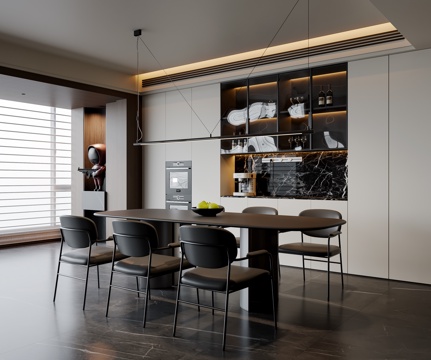  现代极简餐厅 餐桌椅 吊灯 餐边柜 酒柜3d模型 