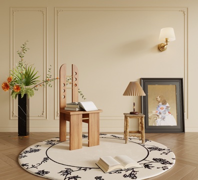 法式休闲椅 边几 盆栽花艺su模型