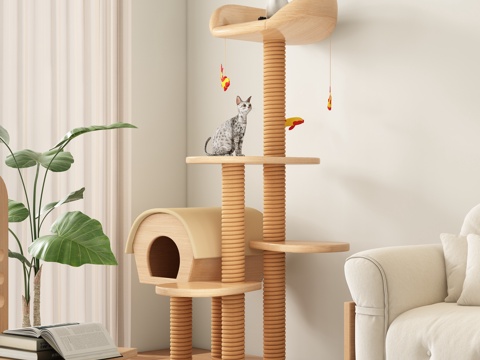  现代奶油风置物架猫爬架3d模型 