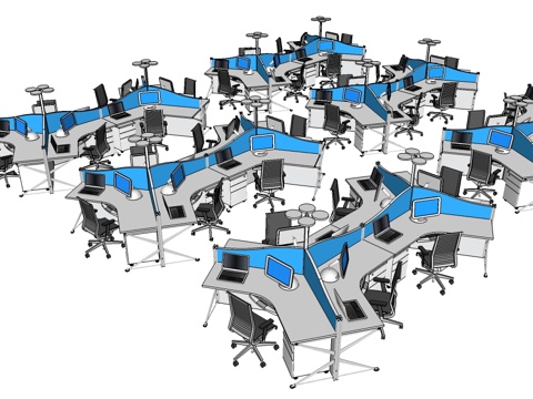 办公桌 工位 屏风卡位 办公椅su模型