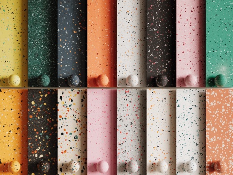 现代水磨石 彩色水磨石 花岗岩 石英石 石材su模型