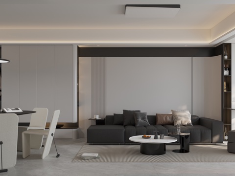  现代 极简 黑白灰 客餐厅3d模型 