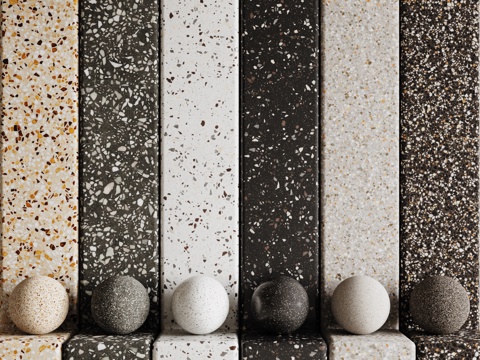 现代水磨石 彩色水磨石 花岗岩 石英石 石材su模型