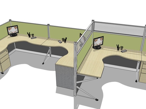 办公桌 工位 屏风卡位su模型