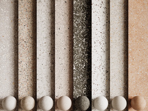 现代水磨石 彩色水磨石 花岗岩 石英石 石材su模型