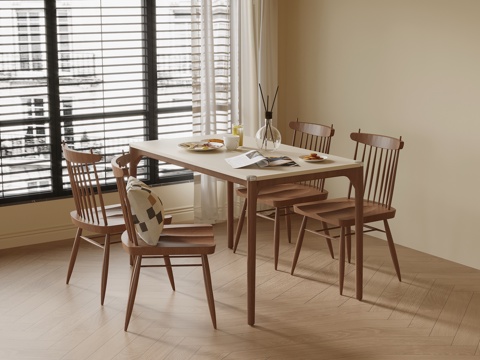 中古风餐桌椅su模型